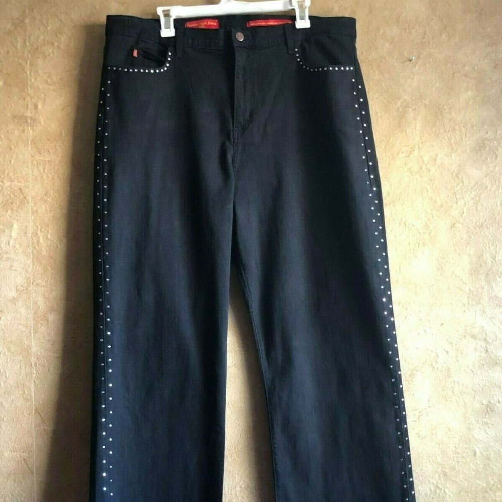 NEW NYDI Tummy Tuck Jeans Plus Sz 24W 3X Women's Black High Waist Decoration USA